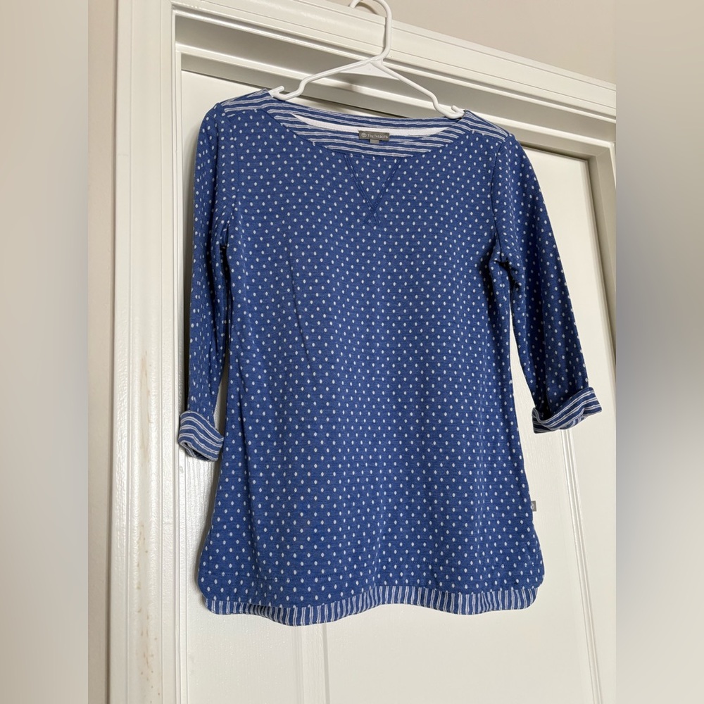Talbots Blue/White Polka Dot 3/4 Sleeve Top